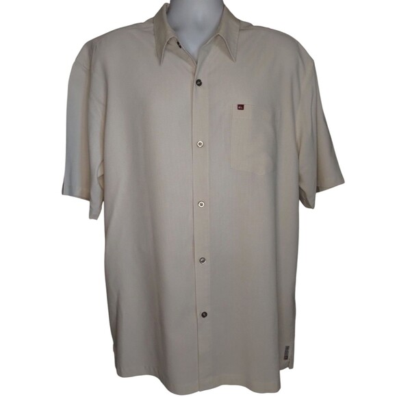 Quiksilver shirt mens XXL beige check plaid short sleeve button up - Picture 2 of 7